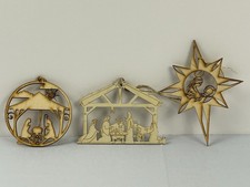 Rustic Wooden Nativity Ornament Set Laser Cut Christmas Religious Decor picture