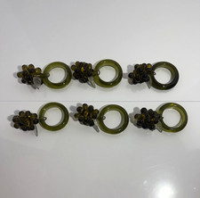 Vintage MCM Lucite Grape Napkin Rings Set of 6 Olive Hand Wired Acrylic 60’s picture