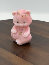 FENTON SITTING BEAR H/P ROSE BUDS ON ROSALENE GLASS by M. Caplinger picture