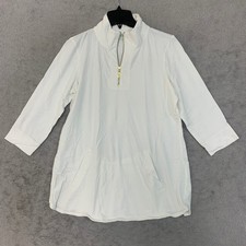 NWOT d&co. ACTIVE Tunic Top Women's Small White Cotton Spandex Quarter Zip picture