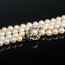 J. Köhle Cultured Pearl Necklace 14K Gold Diamond Clasp Opera Length picture