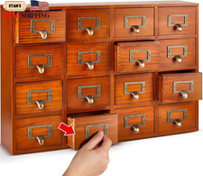 16 Drawers Apothecary Cabinet Library Card Catalog Cabinet Tabletop Vintage Apo picture