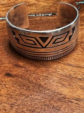 Native Hopi Old Pawn Sterling Silver  Wide Cuff Bracelet Handmade 53g picture