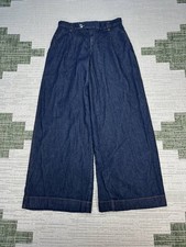 Zara High Rise Culotte Jeans Womens 4 Blue Denim Cotton Pleated Wide Leg 28x32 picture