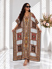 Women Kaftan Maxi Plus Size Satin Silk Long Caftan Beachwear Wedding Party Dress picture
