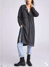 Pilcro Women’s Gray Hooded Henley Tunic Hoodie Duster w/ Pockets Women’s XS picture