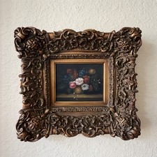 Vintage Ornate Gold Frame with Classic Floral Still Life Painting picture