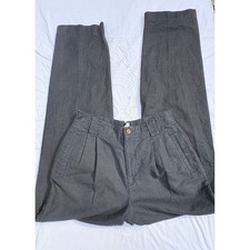 Vintage Linen High Waisted Pleated Cotton Blend Trousers Black Lizsport Size 8 picture