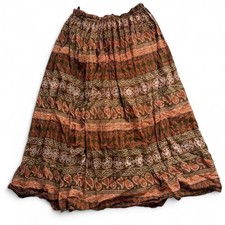 Jane Ashley Brown & Orange Paisley and Floral Print Skirt with Elastic Waistband picture