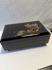 Vintage Japanese Black Lacquerware Music Jewelry Box Bird Flower Velvet K Japan picture