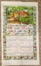 1972 Bless This House Vintage Calendar Linen Tea Towel Flower Motif picture
