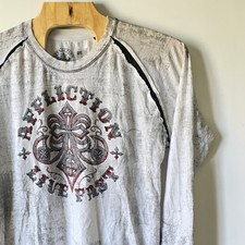 Affliction Live Fast Mens XL Long Sleeve Graphic Shirt White Burnout Wing Cross picture