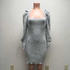 WAYF Womens Grey Leland Long Sleeve Tie Back Ribbed Knit Sheath Sweater Dress M picture