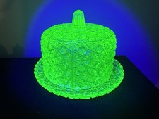 Wilkerson Uranium Glass Daisy and Button Butter Dish picture