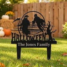 Custom Metal Halloween Sign Personalized Family Name Yard Art Haunted House picture