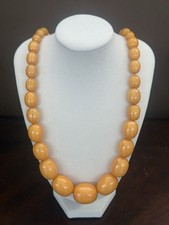 Vintage 28” swirls Butterscotch Amber Bakelite Graduated Bead Necklace 85.8 Gram picture