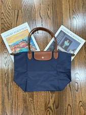 Longchamp Medium  Le Pliage Navy Nylon Leather Tote Bag Never used no tags picture