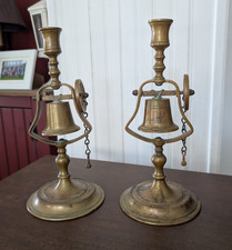 Pair Antique Brass Tavern Bell Candlesticks 11 1/2