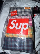 Supreme Hanes Men’s Plaid Boxer Shorts Underwear 4-Pack Cotton Woven Size M picture
