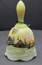 Vintage Fenton Custard Uranium Glass Bell Hand Painted Winter Scene UV Glow picture
