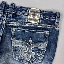 Rock Revival Jeans Mens 44x34 Blue Charley Denim Pants Embroidery Alt Straight picture
