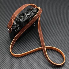 Vintage Retro Handmade Genuine Calf Leather Camera Strap Black Brown with Lugs picture