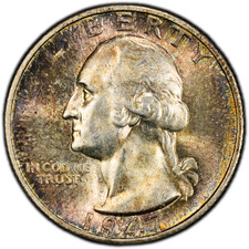 1947-S PCGS MS64 Washington Quarter | Pretty Rainbow Toning | Original Surfaces picture