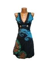 Desigual Black Blue Mandala Dress XS Boho Festival Sequin Sparkly Open Back picture