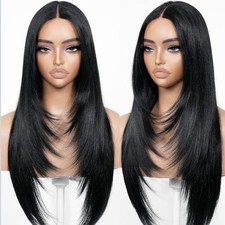 BrownBomb 26” Lace Front Wig Kit Straight Layered Natural Black Glueless New picture