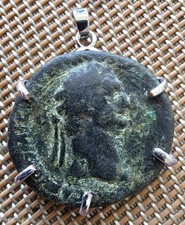 Authentic Ancient Roman Emperor Domitian Rome Mint Large Coin Silver Pendant  picture