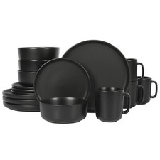 Gibson Home Zuma 16-Piece Plates, Bowls, & Mugs  Dinnerware Set - Matte Black picture