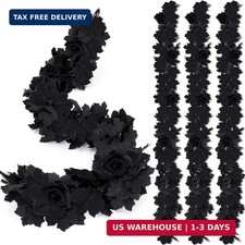 Jenaai 4 Pack 5.7 ft Black Flower Garland Halloween Decorations, Black picture