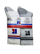 New Russell Athletic Men's 6 Pair Full Cushioned Footbed Crew Socks Size 6-12 picture
