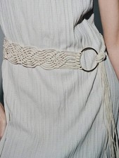 1pc Women's Beige Boho Woven Belt Handmade Braided Waist Belt Summer Fashion picture