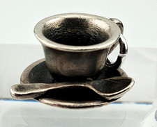 Retired James Avery Sterling Silver Teacup With Spoon Saucer Charm picture