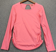 CALIA by Carrie Underwood Womens Open Back Ruched Tee Coral Pink Long Sleeve XS picture