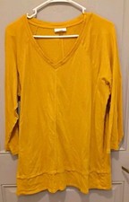 J.Jill Women’s Yellow V-Neck  Tunic Top Long Sleeve Size L picture