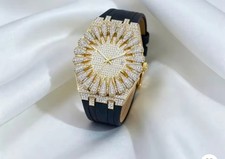 Men's Iced Diamond Gold Watch – Hip Hop Style Waterproof Quartz Wristwatch picture