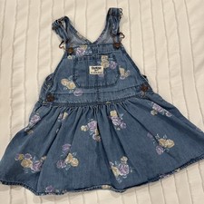 Osh Kosh B’ Gosh Toddler Girls Jean Overall Dress, Floral, Size 2T picture