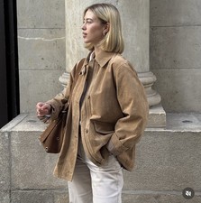 ZARA 100% SUEDE LEATHER JACKET VIRAL JACKET LIGHT SAND SIZE XS 4341/701 picture