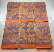Williams Sonoma Jacquard Napkins Set Of 6 Rare Old Oak Acorn Orange Purple Fall picture