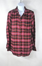 Casa Cabana Ellen Woman's Shirt Button L Long Sleeve Plaid Berry Blue NWT picture