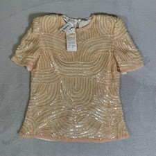Vintage Laurence Kazar Blouse Womens Petite PP Beaded Sequin Short Sleeve Silk picture