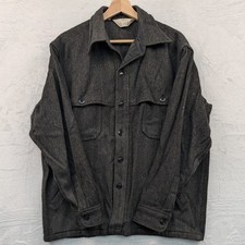 VTG Woolrich Shirt Jacket Men's XL Gray Herringbone Wool Cape Back Workwear 70s picture