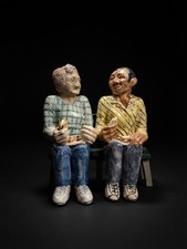 MARILYN ANDREWS POTTERY SCULPTURE SALT PEPPER SHAKERS Signed 1992 Bench Art picture