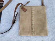 Vintage Coach Tan Suede Grommet Crossbody Bag Brass Eyelets Adjustable Strap picture