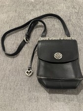 Brighton Vintage Black Leather Celtic Crossbody Bag Small Genuine Leather Silver picture