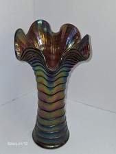 Antique Imperial Carnival Glass Blue Purple And Green Glass Vase picture