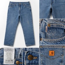 Carhartt B18 DST Men 40x30 Blue Traditional Fit Straight Leg Denim Work Jeans picture