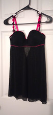Vintage Y2K Rampage Black & Pink Mesh Babydoll Lingerie Top - Size L picture